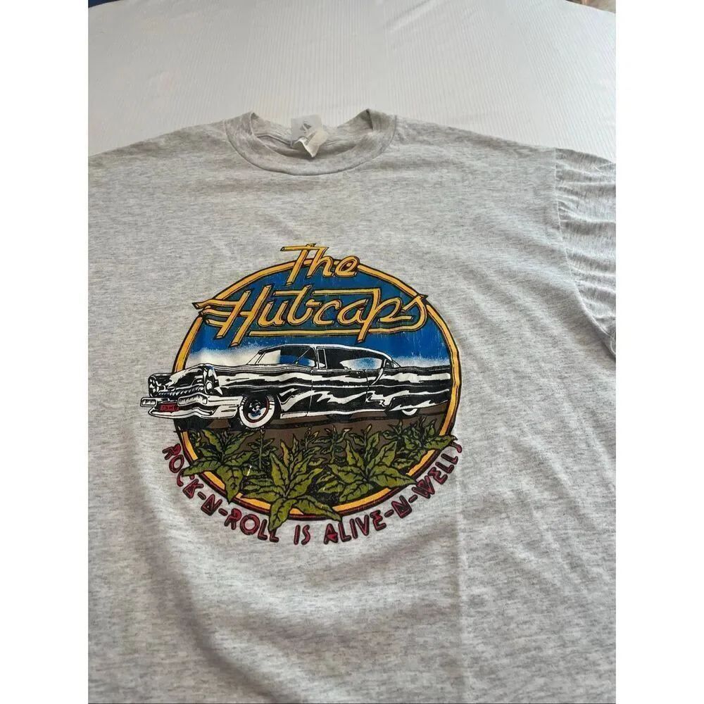 Vintage Y2K The Hubcaps Band T-shirt Grey Rockabilly Music Size Large
